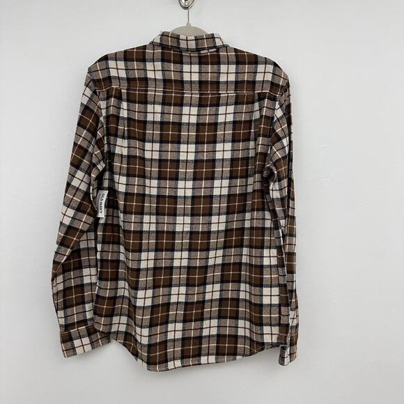 New Men’s Old Navy Double Brushed Button Down Flannel Brown Plaid Cotton Shacket - Picture 5 of 5